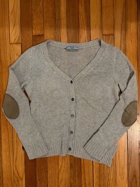 Prada Milano 100% Cashmere Cardigan Elbow Patches Gray IT44 Italy Size M
